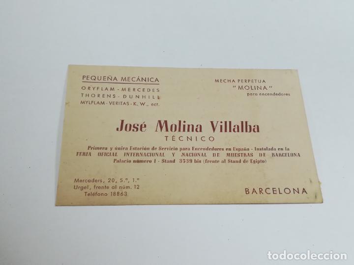 Documents Anciens: TARJETA DE VISITA . PUBLICIDAD. JOSE MOLINA VILLALBA. TECNICO. BARCELONA. ENCENDEDORES