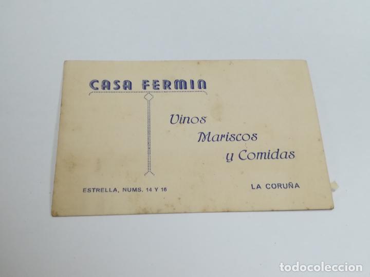 Documents Anciens: TARJETA DE VISITA . PUBLICIDAD. CASA FERMIN. VINOS, MARISCOS Y COMIDA. LA CORU&Ntilde;A