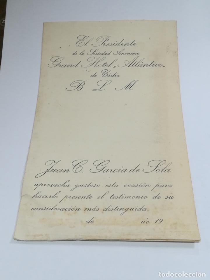 Documents Anciens: PRESIDENTE DEL GRAND HOTEL ATLANTICO DE CADIZ. PRESENTE TESTIMONIO DE CONSIDERACI&Oacute;N.