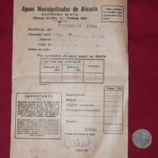 Documentos antiguos: DOCUMENTO , AGUAS MUNICIPALIZADAS DE ALICANTE - 1954. Lote 310059818