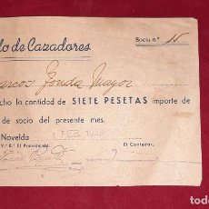 Documentos antiguos: DOCUMENTO , CIRCULO DE CAZADORES - NOVELDA 1955. Lote 310059983