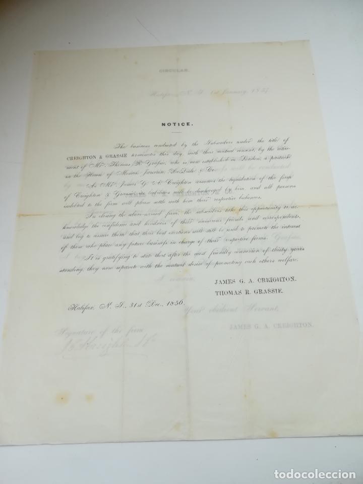 Documents Anciens: NOTICIA Y CIRCULAR. CAMBIO DE TITULARIDAD DE EMPRESA CREIGTHON & GRASSIE. 1856. VER