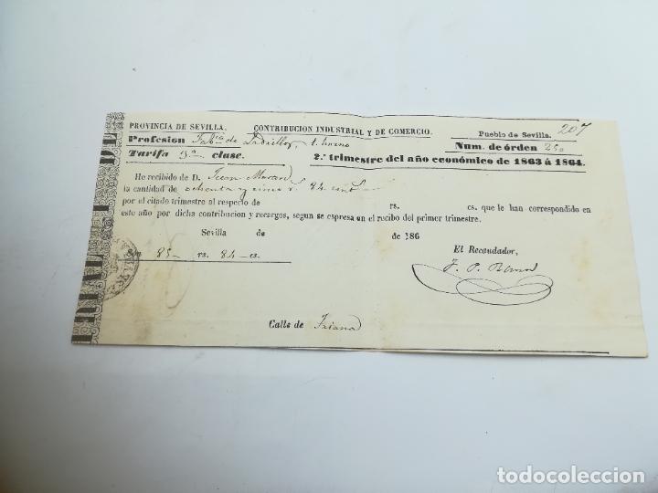 Documents Anciens: SEVILLA. CONTRIBUCI&Oacute;N INDUSTRIAL Y DE COMERCIO. 1863 A 1864. RECIB&Iacute; DE PAGO.