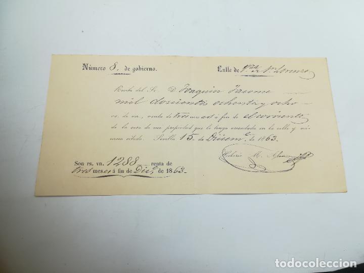 Documents Anciens: SEVILLA. RECIB&Iacute; DE PAGO DE CASA ARRENDADA. 1863. HILARIO M. ALONSO