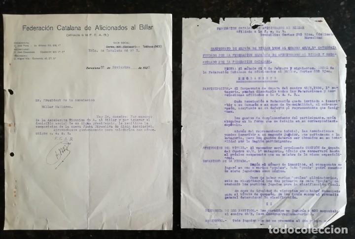 Documentos antiguos: FEDERACI&Oacute;N CATALANA DE AFICIONADOS AL BILLAR - 2 DOCUMENTOS DE 1924 Y 1956. Barcelona - PJRB