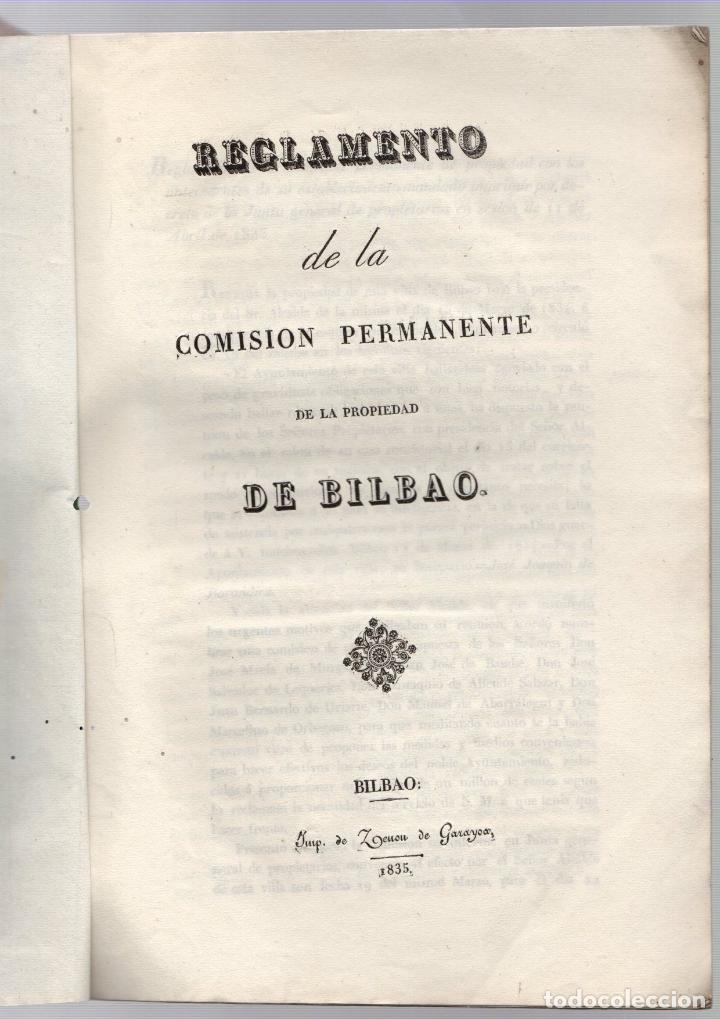 Documentos antiguos: REGLAMENTO DE LA COMISION PERMANENTE DE LA PROPIEDAD DE BILBAO. 1835 - Foto 1