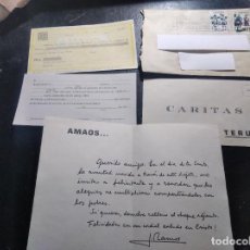 Documentos antiguos: FELICITACION DE SANTO DE CARITAS TERUEL ADJUNTANDO CHEQUES DE DONACION DE 1975