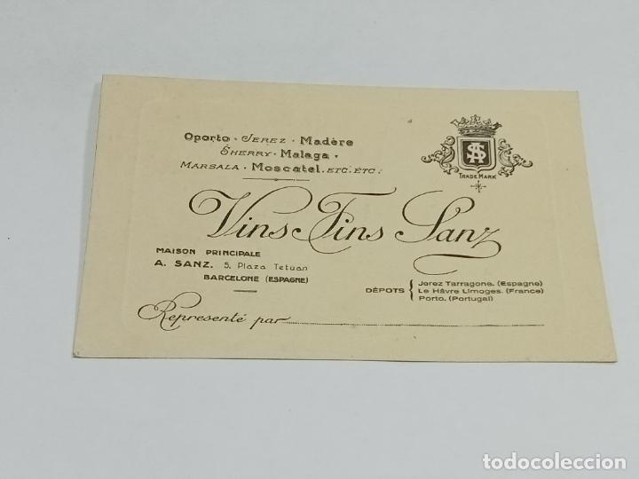 Documentos antigos: TARJETA. VINS FINS SANZ. OPORTO, JEREZ, MOSCATEL. A.SANZ. BARCELONA. 14 X 8CM