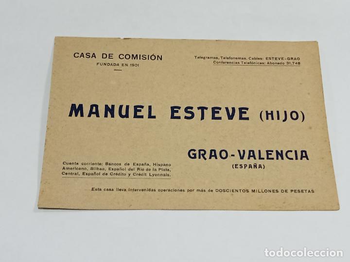 Documentos antigos: CASA DE COMISION. MANUEL ESTEVE (HIJO). GRAO-VALENCIA. LISTA DE PRECIOS. 1930. VER DORSO