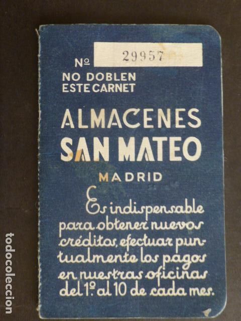 Documentos antiguos: MADRID ALMACENES SAN MATEO CARNET CREDITO 1952
