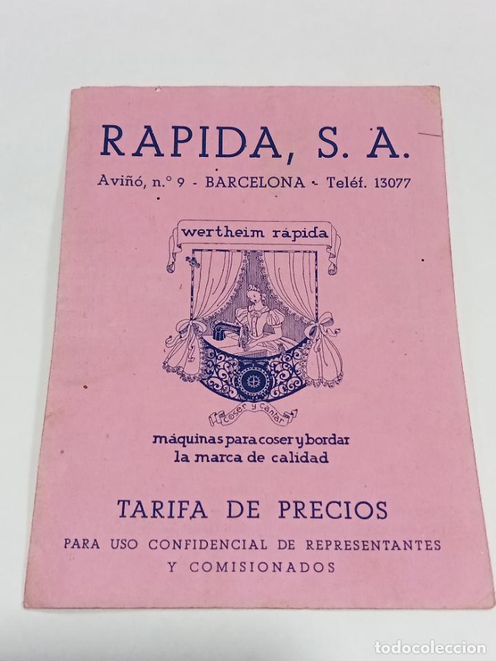 Documentos antigos: TARIFA DE PRECIOS. RAPIDA S.A. BARCELONA. MAQUINAS DE COSER Y BORDAR. VER