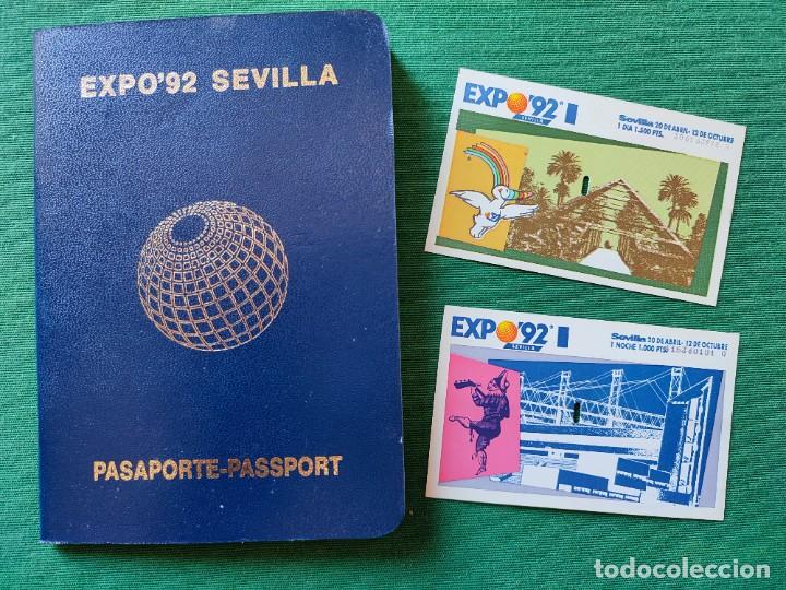 Documentos antiguos: Expo'92 Sevilla - Pasaporte y dos pases de entrada D&iacute;a y Noche
