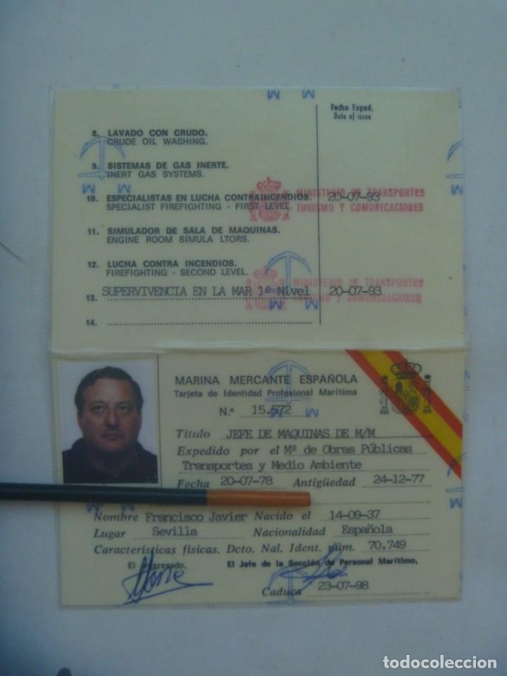 Documentos antiguos: MARINA MERCANTE: TARJETA DE IDENTIDAD PROFESIONAL MARITIMA DE JEFE DE MAQUINAS. SEVILLA, 1993