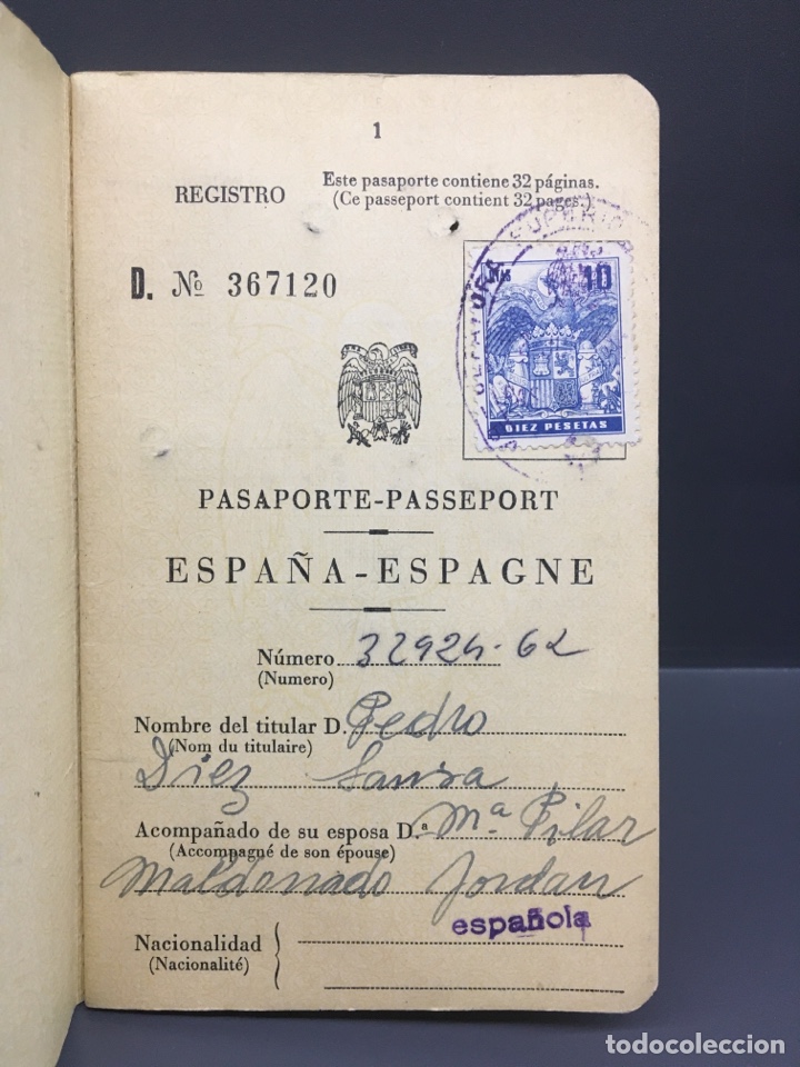 Documentos antiguos: PASAPORTE ESPA&Ntilde;A ESPA&Ntilde;OL. 1962 - Foto 4