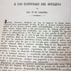Documentos antiguos: 1851 DOCUMENTO ELECCIONES ARAGON ZARAGOZA EGEA DE LOS CABALLEROS HUESCA GENERAL JAIME ORTEGA. Lote 314016308