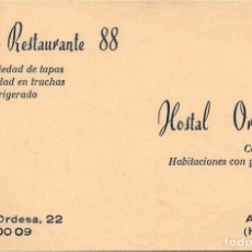 Documentos antiguos: AINSA (HUESCA) - BAR-RESTAURANTE 88 - HOSTAL ORDESA - TARJETA COMERCIAL 1983 - DORSO MAPA DE LA ZONA. Lote 314019583