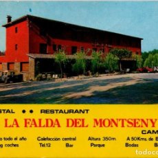 Documentos antiguos: CAMPINS (BARCELONA) - HOSTAL-RESTAURANT LA FALDA DEL MONTSENY - TARJETA COMERCIAL - MAPA DE LA ZONA. Lote 314021033