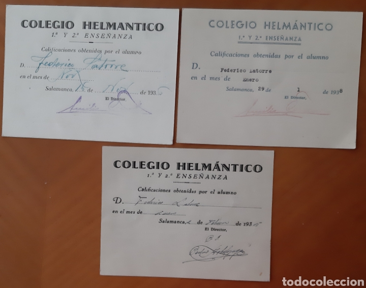 Old Documents: Salamanca, colegio Helmantico. Guerra civil. Bolet&iacute;n de calificaciones.