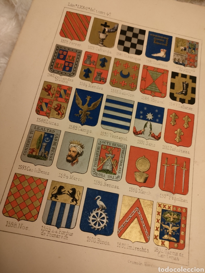 Documentos antiguos: Lamina her&aacute;ldica con escudo de apellidos 20x30