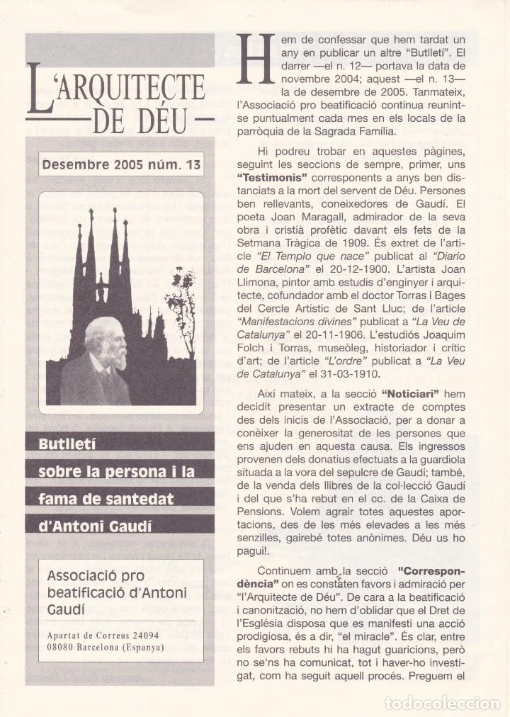 Documentos antiguos: panfleto desembre 2005 n&ordm; 13 L'arquitecte de D&eacute;u Antoni Gaud&iacute; Reus Tarragona