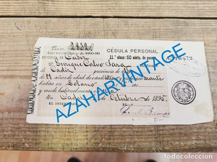 Documentos antiguos: CEDULA PERSONAL CADIZ 1895 - Foto 1