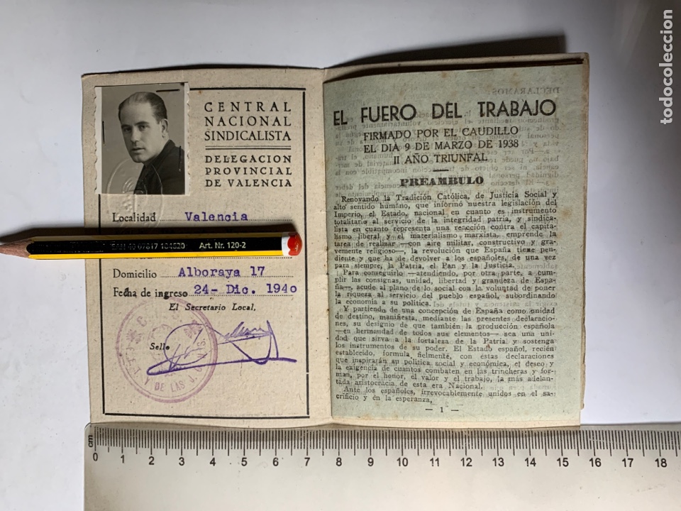 Documentos antiguos: CNS. VALENCIA. CENTRAL NACIONAL SINDICALISTA. DELEG. VALENCIA. FECHA, 24 DIC. 1940.