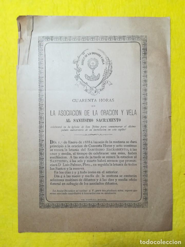 Documentos antiguos: LA ASOCIACI&Oacute;N DE LA ORACI&Oacute;N Y VELA - 1887 - PALMA ( MALLORCA) - PJRB