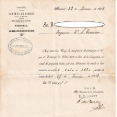 Documentos antiguos: MADRID 1903 / CARTA DE AUMENTO DE SUELDO A FOGONERO 2ª CL. TRACCIÓN - CAMINOS DE HIERRO DEL NORTE ... Lote 319378833