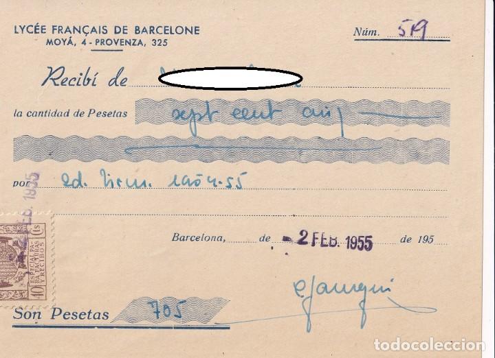 Documentos antiguos: 2 Recibos de 1955 Barcelona / Lyc&eacute;e Fran&ccedil;ais de Barcelone - Foto 1
