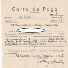 Documentos antiguos: CARTA DE PAGO - EL CUBILLO 1958 / RESTO DE LA SUBASTA DE 18 CHOPOS PROPIEDAD DEL AYUNTAMIENTO. Lote 320417083