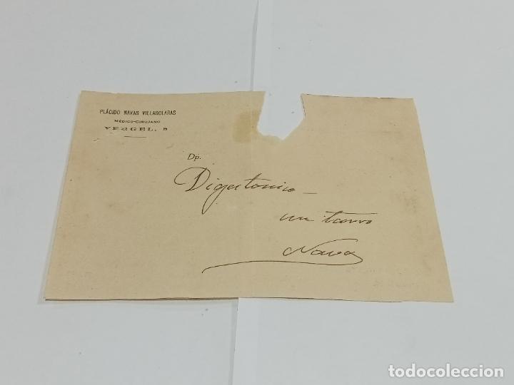 Documentos antigos: ANTIGUA RECETA MEDICA. MANUSCRITA. PLACIDO NAVAS VILLASCLARAS. VER