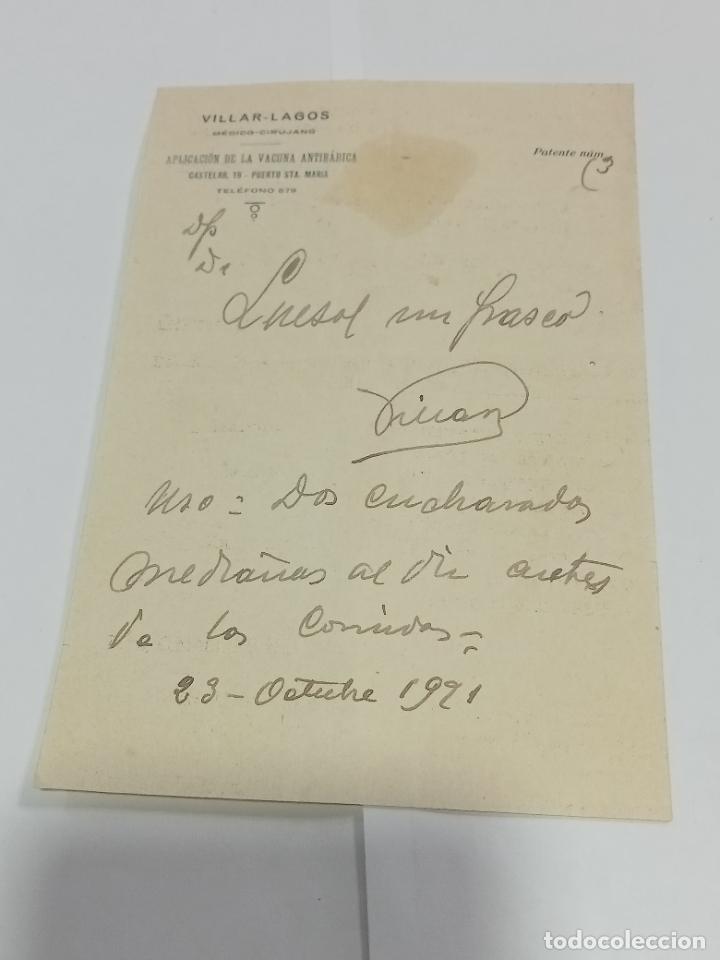 Documentos antiguos: ANTIGUA RECETA MEDICA. MANUSCRITA. VILLAR LAGO. 1921. PUERTO SANTA MAR&Iacute;A