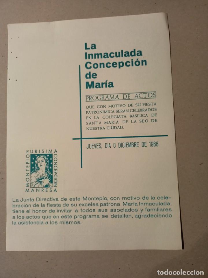 Documentos antiguos: Programa de Actos de &rdquo;La Inmaculada Concepcion de Maria&rdquo; del a&ntilde;o 1966