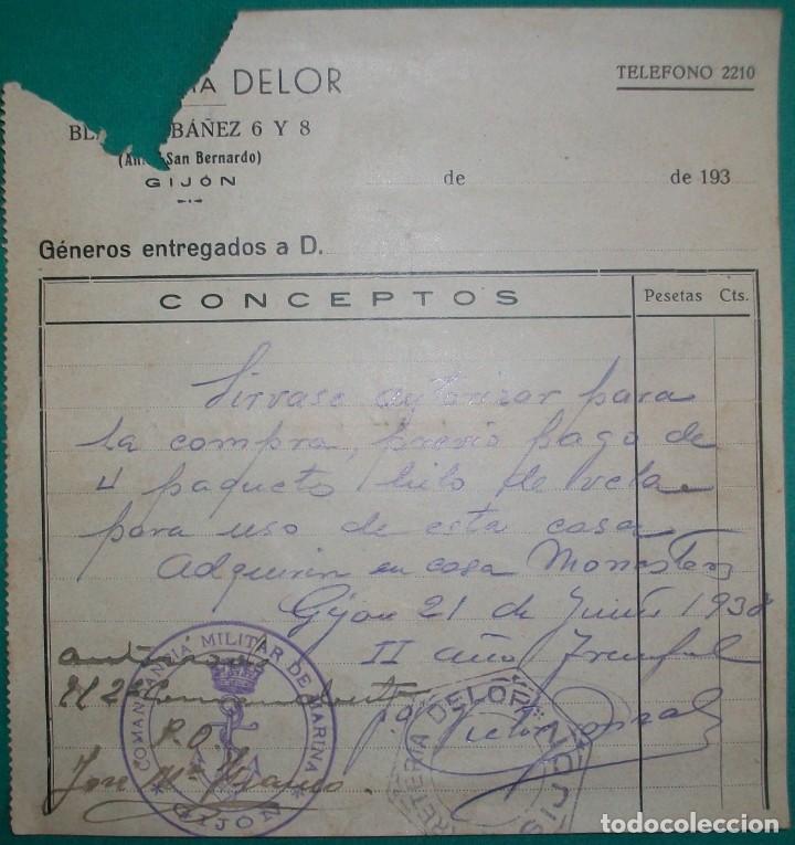 Documentos antiguos: ASTURIAS. Vale de Ferreter&iacute;a Delor a la comandancia militar de marina de Gij&oacute;n.1938. Guerra civil