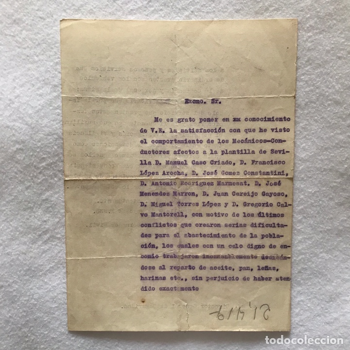 Documentos antiguos: DOCUMENTO MILITAR - REP&Uacute;BLICA - CONFLICTO Y ABASTECIMIENTO - 1933 - SEVILLA