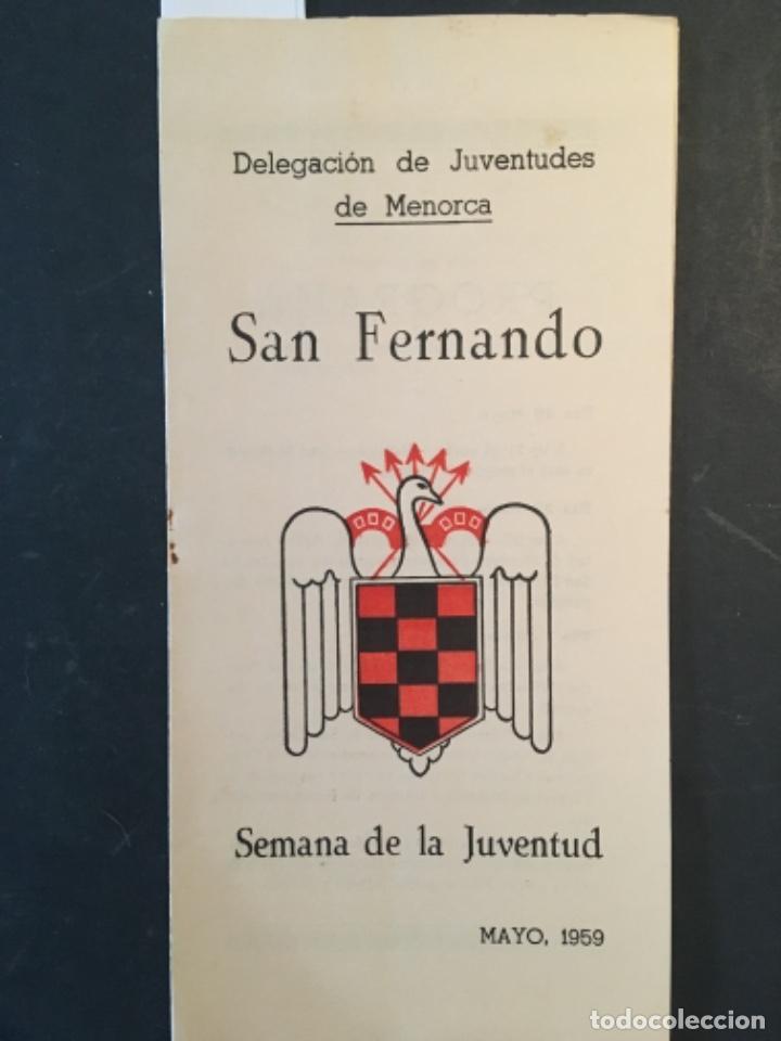 Documentos antiguos: DELEGACION DE JUVENTUDES DE MENORCA, SAN FERNANDO, 1959