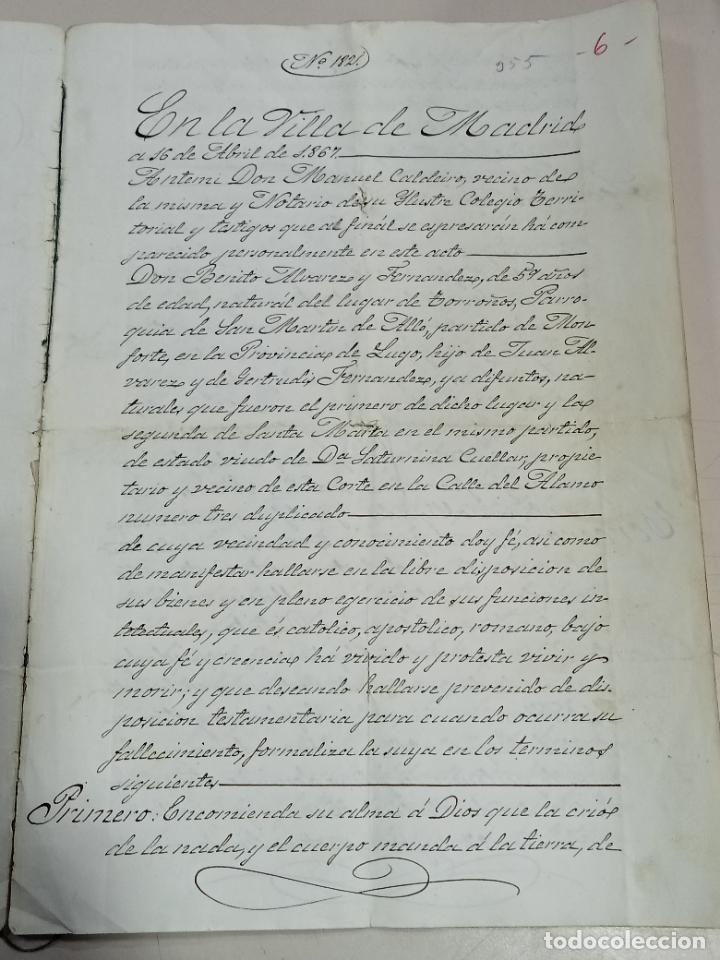 Documentos antiguos: TESTAMENTO DE UN CIUDADANO DE LA CORTE DE MADRID. 1867. VER - Foto 2