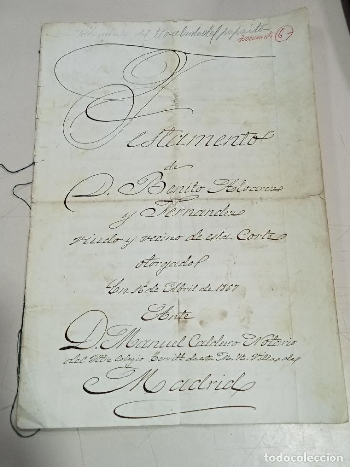 Documentos antiguos: TESTAMENTO DE UN CIUDADANO DE LA CORTE DE MADRID. 1867. VER - Foto 1