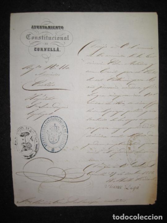 Documentos antiguos: AYUNTAMIENTO CONSTITUCIONAL DE CORNELLA-A&Ntilde;O 1858-DOCUMENTO ANTIGUO-VER FOTOS-(K-5976)