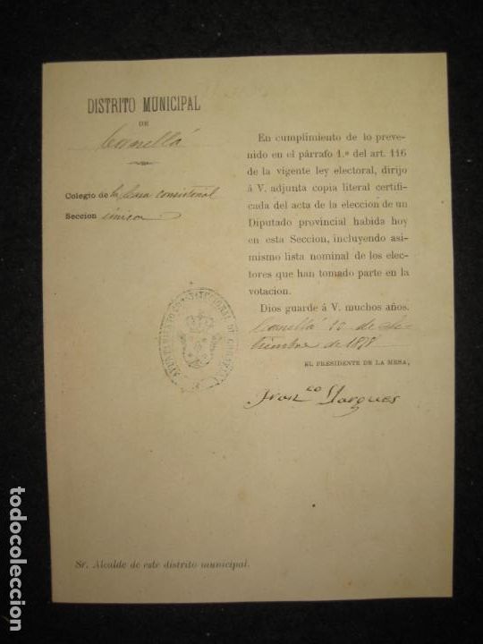 Documentos antiguos: AYUNTAMIENTO CONSTITUCIONAL DE CORNELLA-A&Ntilde;O 1878-DOCUMENTO ANTIGUO-VER FOTOS-(K-5978)
