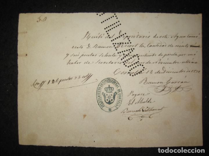 Documentos antiguos: AYUNTAMIENTO CONSTITUCIONAL DE CORNELLA-A&Ntilde;O 1871-DOCUMENTO ANTIGUO-VER FOTOS-(K-5980)