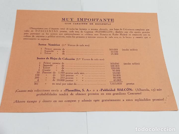 Documentos antiguos: PLUSMILLON. PUBLICIDAD HALCON. SUPLEMENTO A CIRCULAR. 1957. PRECIOS. VER DORSO