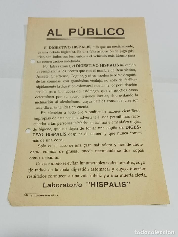 Documentos antigos: PUBLICIDAD FARMACIA. DIGESTIVO HISPALIS. LABORATORIOS HISPALIS. LEER