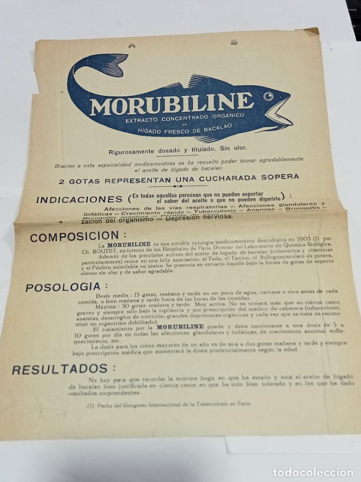 Documentos antigos: PUBLICIDAD FARMACIA. MORUBILINE. HIGADO FRESCO DE BACALAO. VER