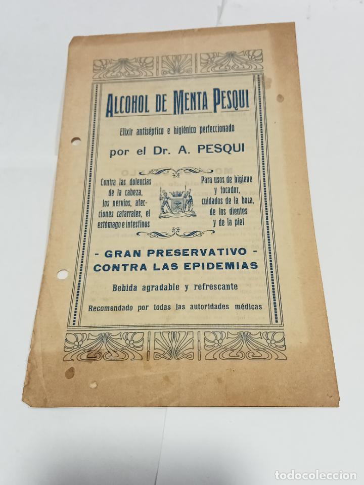 Documentos antigos: PUBLICIDAD FARMACIA. ALCOHOL DE MENTA PESQUI. LABORATORIOS PESQUI. VER INTERIOR
