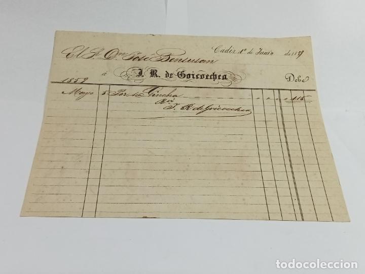 Documentos antiguos: FACTURA POR GINEBRA. J.R. DE GOICOECHEA. 1859. C&Aacute;DIZ