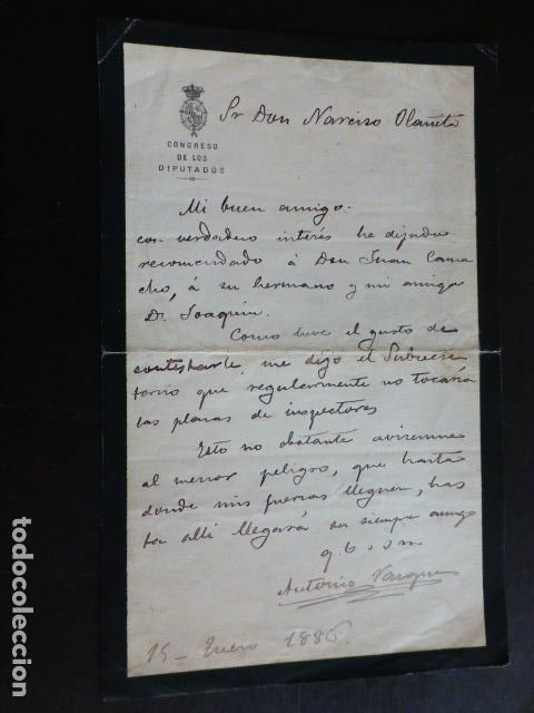 Documents Anciens: MADRID CONGRESO DE LOS DIPUTADOS CARTA A DON NARCISO OLA&Ntilde;ETA POR ANTONIO VAZQUEZ 1886