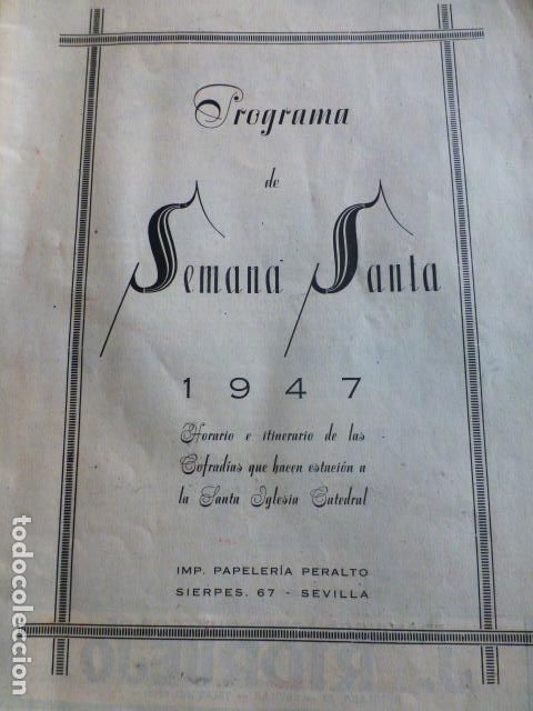 Documentos antiguos: SEVILLA SEMANA SANTA 1947 PROGRAMA OBSEQUIO DEL HOTEL COLON - Foto 2