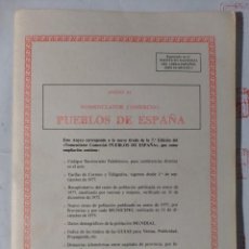 Documentos antiguos: NOMENCLATOR COMERCIAL PUEBLOS DE ESPAÑA (ANEXO AÑO 1977). Lote 325972398