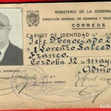 Documentos antiguos: ORIGINAL - 1943 - CARNET DE IDENTIDAD CORREOS - MINISTERIO DE GOBERNACION CORREOS Y TELECOMUNICACION. Lote 326362798